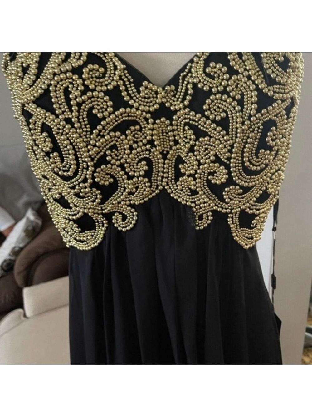 La Femme Black Chiffon Dress Good Beads - Picture 6 of 6
